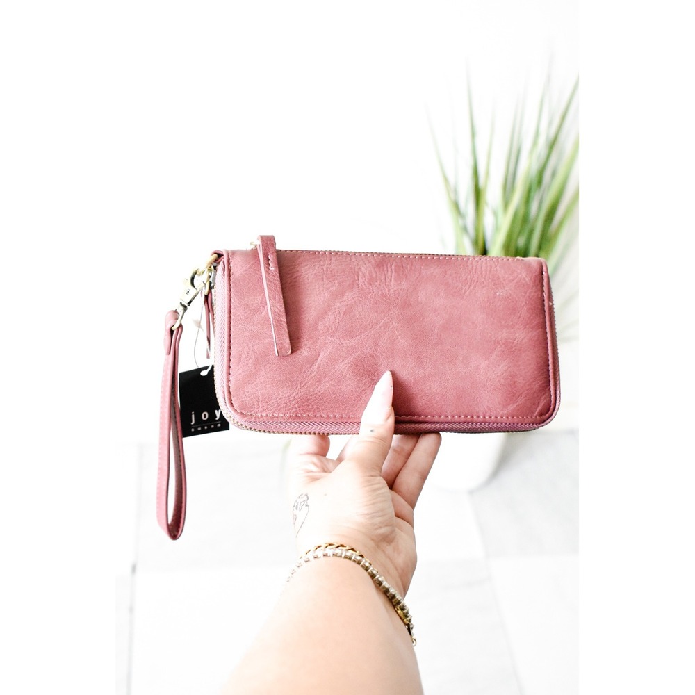 Joy Susan Wristlet Wallet Womens OS Mauve Pink Modern Distressed Vegan Leather